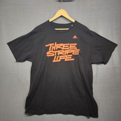 Adidas Mens XL Black Graphic T Shirt Three Stripe Life Orange Logo Tee