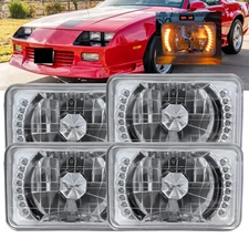 4PCS For 1982-1992 Chevrolet Camaro 4x6" Square LED Halo Headlights Sealed Beam