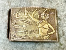 Vintage Coca Cola Brass Belt Buckle Tiffany Foundry Nude Lady Atlanta GA 1970s