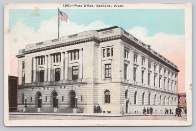 Vintage Linen Postcard Spokane Post Office Building Washington 1930s