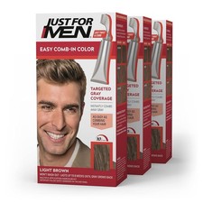 Just For Men Easy Comb-In Hair Color Kit Ammonia Free A-25 Light Brown 3 Pack