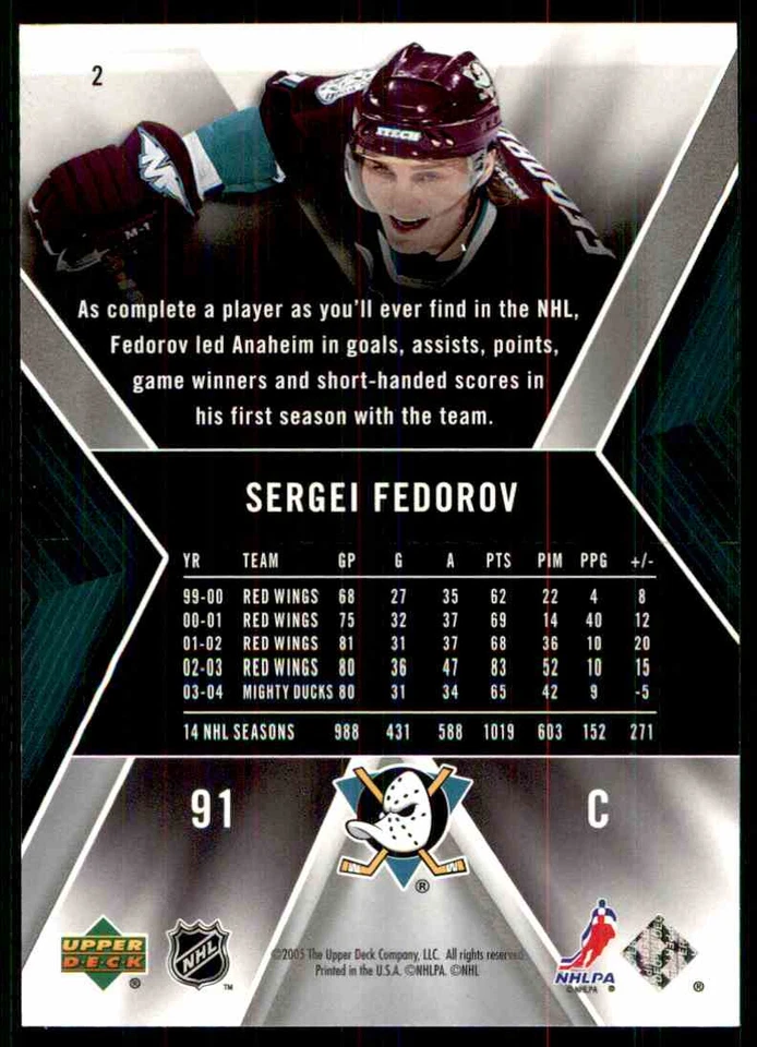 2005-06 UPPER DECK SPX SERGEI FEDOROV ANAHEIM MIGHTY DUCKS #2 - Image 2 of 2