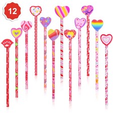 Konsait 1 Dozen 12 Valentine Pencils Assortment with Giant Eraser Topper De...