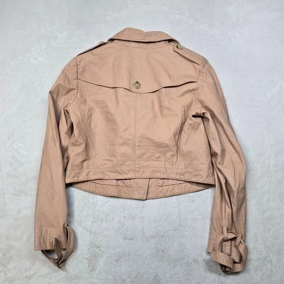 Chaqueta de cuero Theory Lamb para mujer mediana Sand Dune Nani recortada Moto Foto 3 de 4