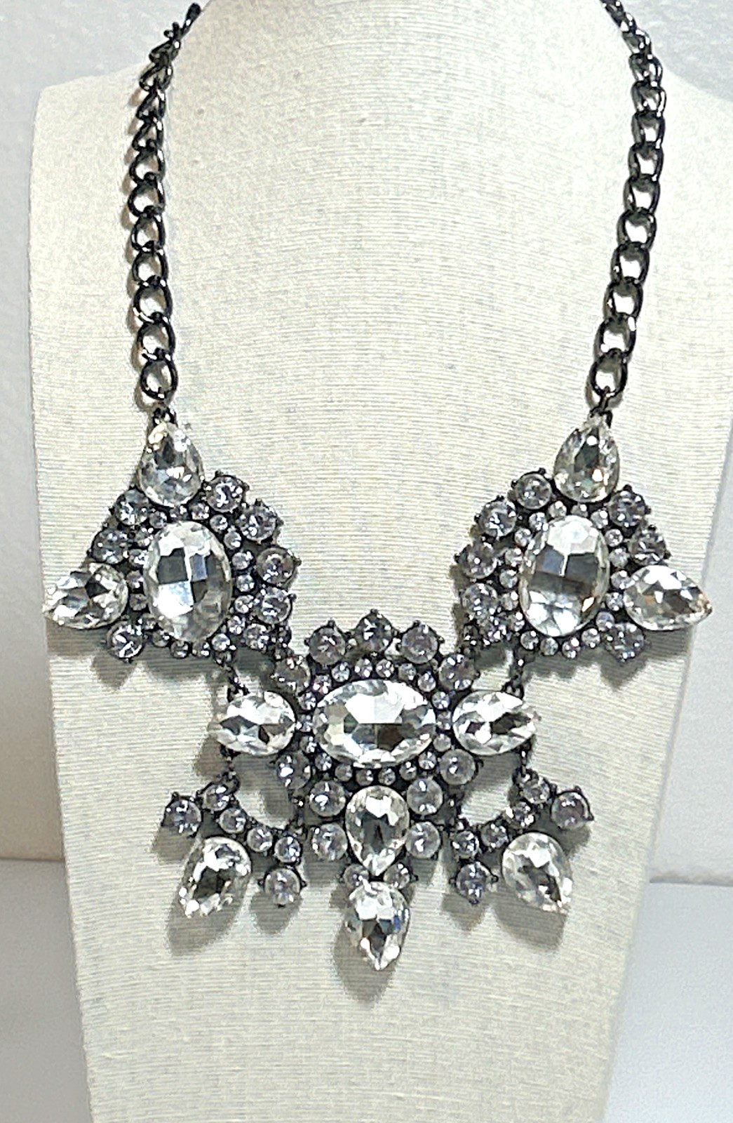 Black Chain Statement Necklace Clear Rhinestone C… - image 2