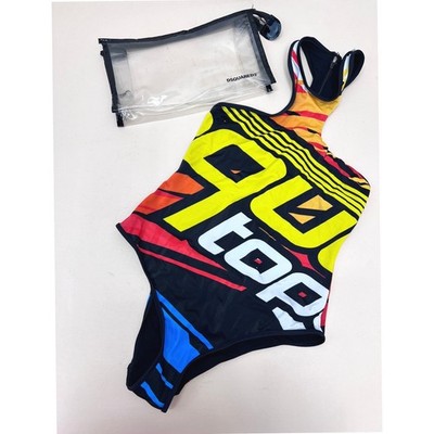 Dsquared2 One Piece Swimsuit Women 40 Multicolor Excellent Graphic Motocross Zip