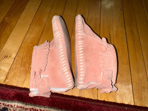 MINNETONKA LEATHER MOCCASINS 2-TIERED FRINGED Toddler Girls SZ 6 Light Pink 1180 - Picture 8 of 10