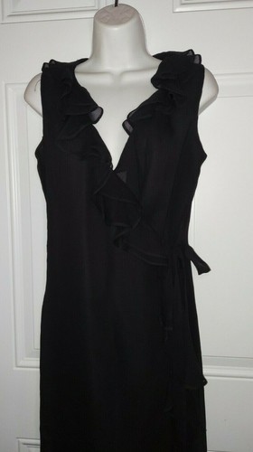 NWT ALFANI Stunning Black Wrap Around Ruffle Chiffon Silk Lined Dress Size 2 - Picture 2 of 11