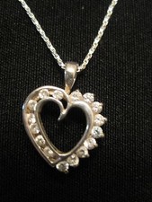 925 Sterling Silver Cubic Zirconia Open Heart Pendant Necklace 18" Weighs 3.81g