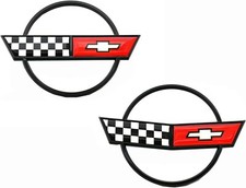 2pcs Black For 84-96 C4 Corvette Front Nose Badge Rear Cross Flag Emblem