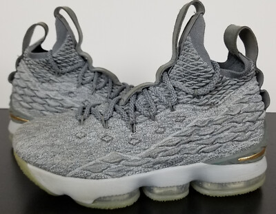 NIKE LEBRON XV 15 (GS) WOLF GREY GOLD 2017 922811-005 (SIZE 5.5Y