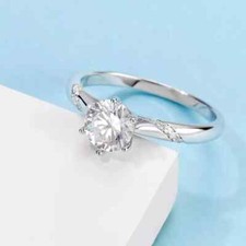 925 Sterling Silver Solitaire CERTIFIED 1 CT Moissanite Engagement Ring