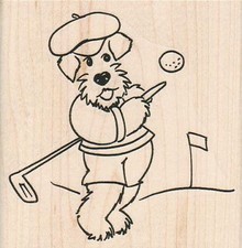 Dog Golfer Rubber Stamp 3 1/4 x 3 1/4", Cute Dog, Dog Stamp, Funny Dog