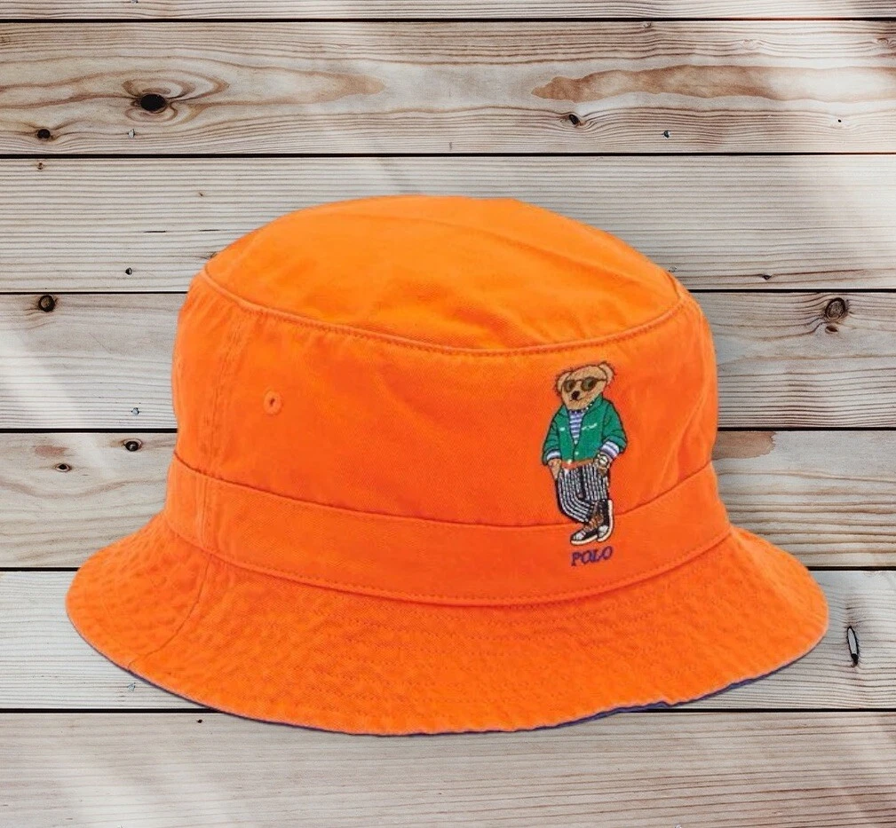 Polo Ralph Lauren Embroidered Bear Logo Orange Bucket Hat Size S/M 58cm RRP £89