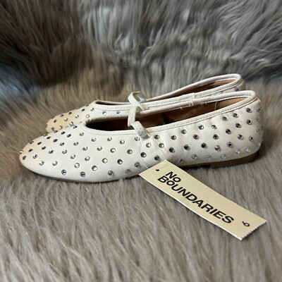 No Boundaries Flats Womens Size 6 White Studded Slip On Ballet Shoes