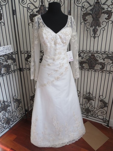 P164 DESIGNER 3122 SZ 10 BEADED LACE $1199 ZIP FORMAL WEDDING DRESS GOWN - Picture 9 of 12