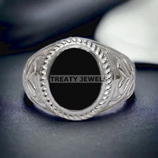 Black Onyx Oval Cut Gemstone With 925 Sterling Silver Ring For Men's #261