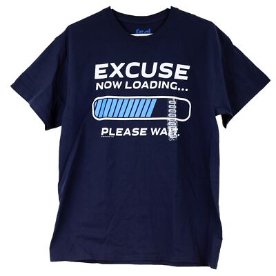 ''Excuse Now Loading. Please Wait'' Men's Graphic Print T-Shirt, Large, Navy