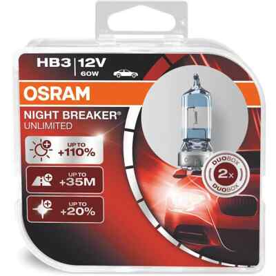 OSRAM NIGHT BREAKER  UNLIMITED HB3 Halogenlampe, 12V, 60W, P20d, Duo-Box