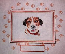 JG Dog Picture with Paw Prints HP Handpainted Needlepoint Canvas