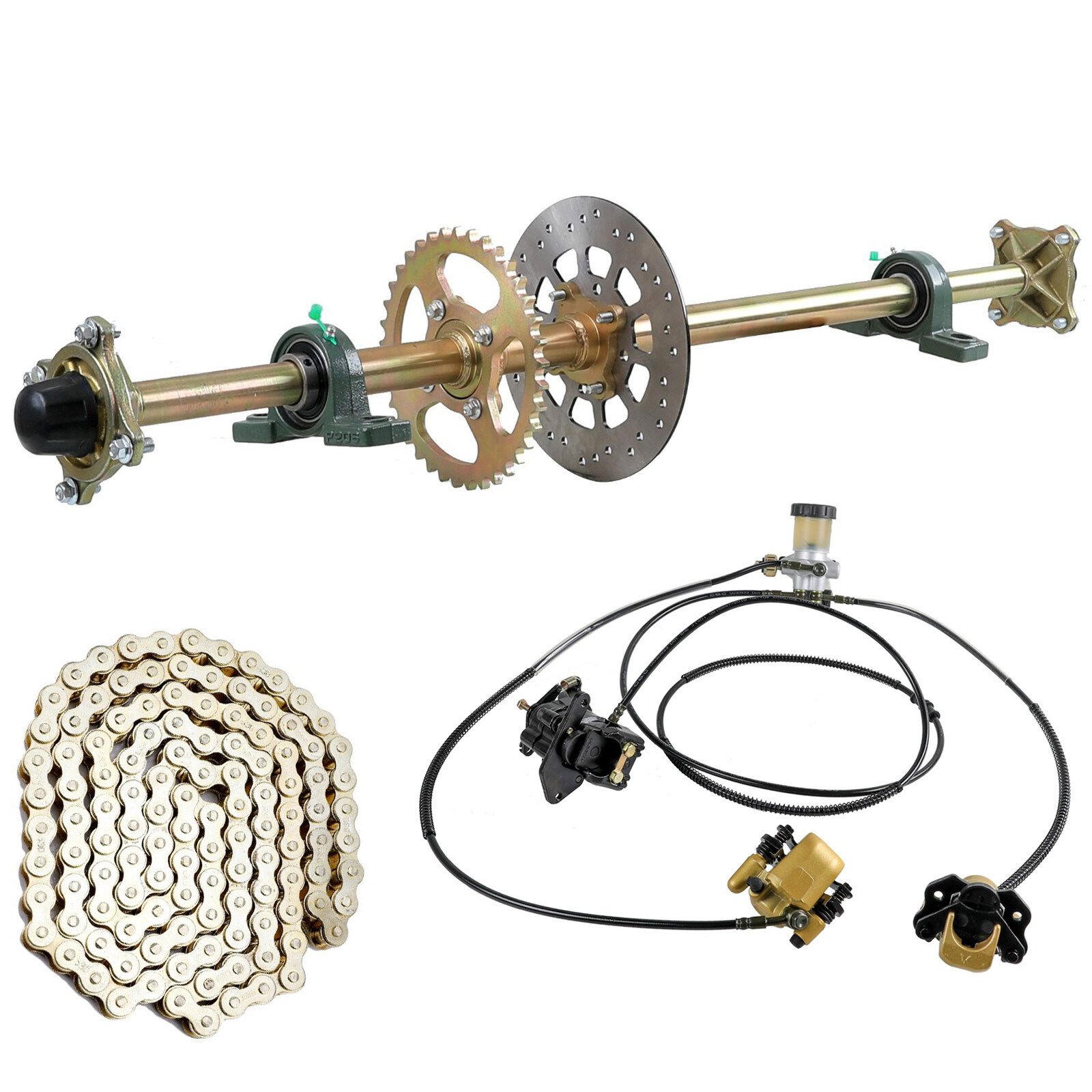 44" Rear Live Axle Wheel Hub Kit+Front Rear Brake Caliper For Quad Go
