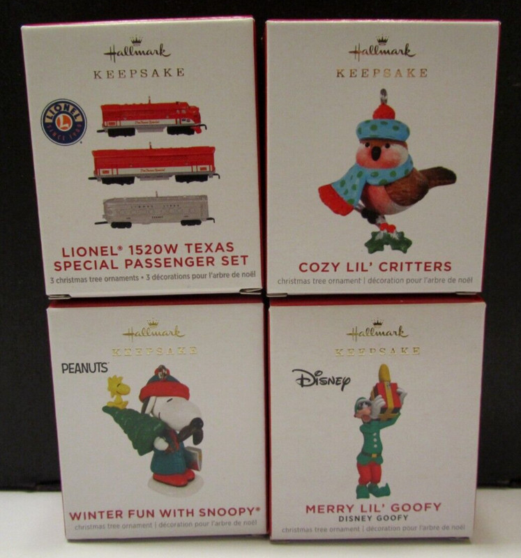 2021 Hallmark Lot of 4 Miniature Ornaments – includes Lionel, Snoopy and Goofy