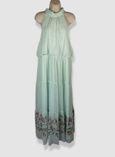 Adrianna Papell Women's Green Embroidered Chiffon Halter Midi Dress Size 16