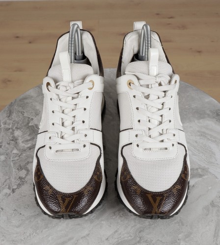 Women's Louis Vuitton Run Away White Leather Brown Monogram Sneakers Size 37 - Picture 2 of 13