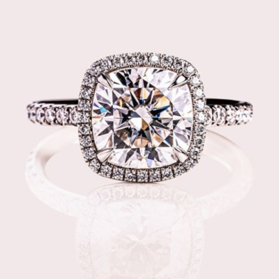 3.50TCW Cushion Cut Moissanite Halo Engagement Ring 14k White Gold Plated