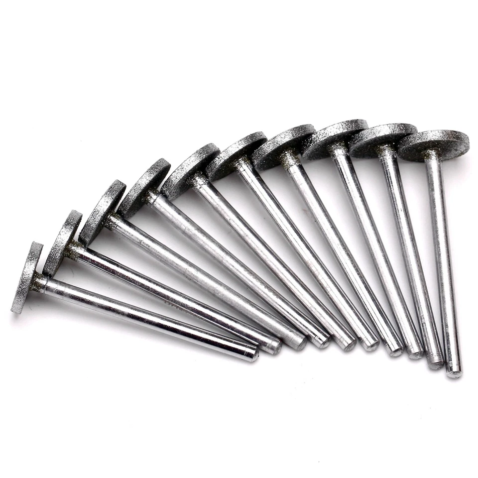 10Pcs 10-13mm Thin Disc T Head Diamond Burrs Grinding Bits Carving Stone Tools - Image 3 of 4
