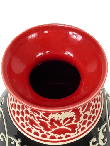 Decorated Vase Multi Red Blue Scroll Boho Moroccan 9 1/4" Tall Mixed Patterns - Picture 5 of 6
