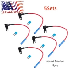 5Sets Micro2 Blade Fuse Adapter Holder Combo Set + 5x 15A Fuse Set 16 AWG USA