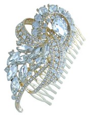 Wedding Headpiece 3.74" Bridal Hair Comb Austrian Crystal HZ4243 Gold-Tone Clear