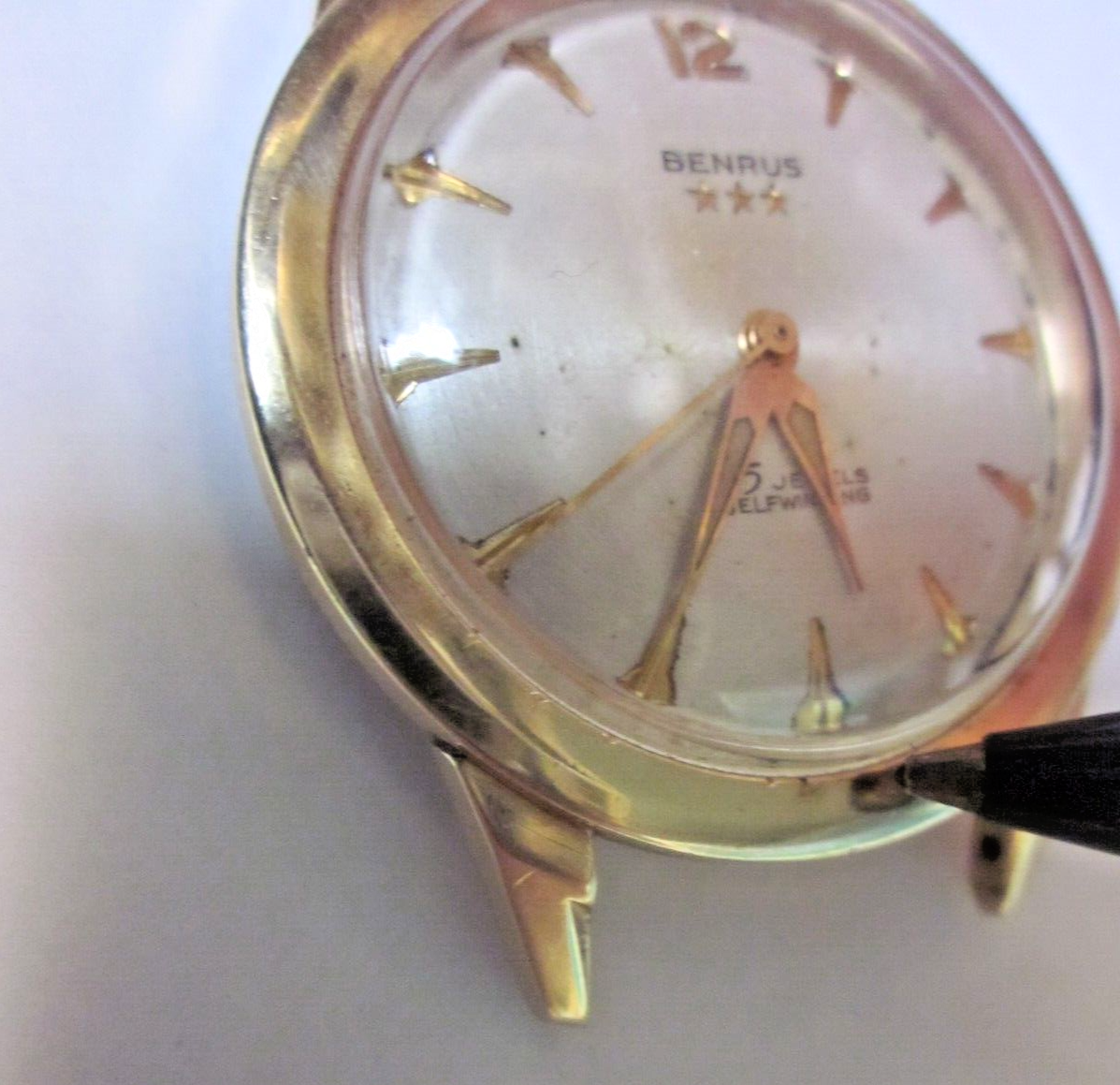 BENRUS 3 STARS 14K GOLD MENS FE-255 AUTOMATIC WATCH 25 JEWEL RUNS