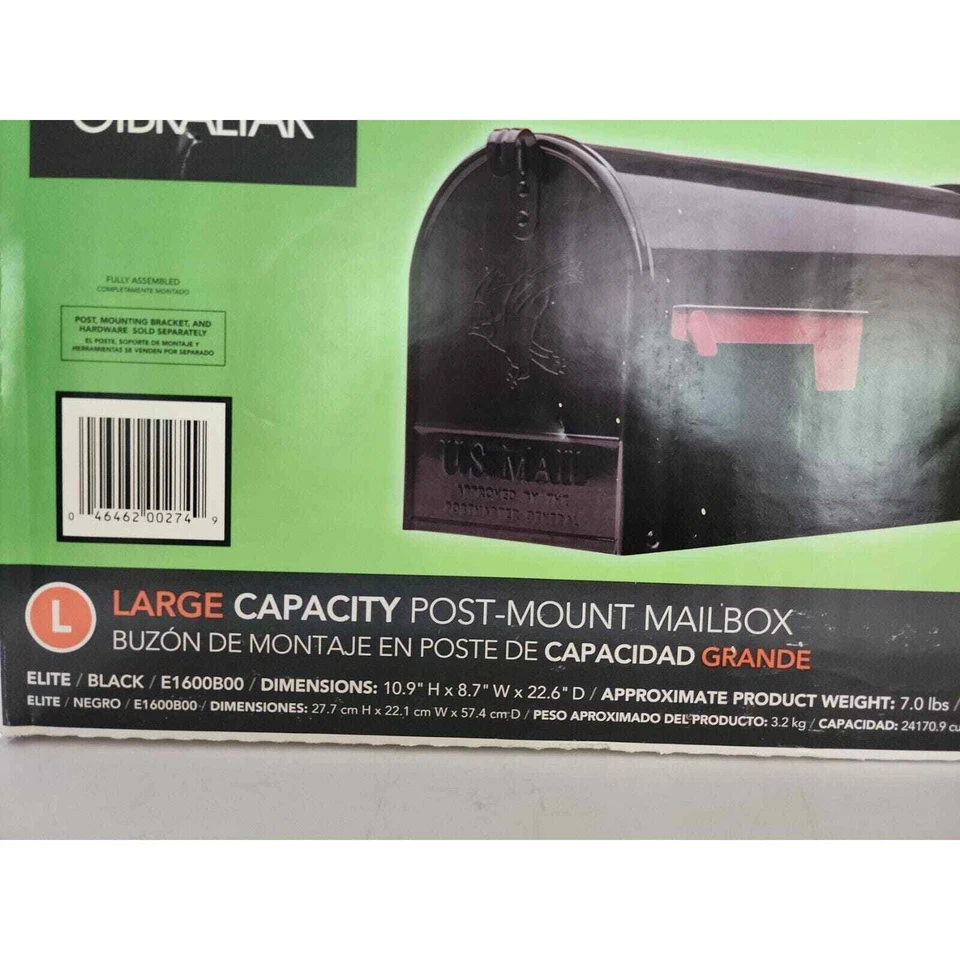 Post Mount Mailbox Extra Galvanized Steel Large Black Gibraltar Rural Mail Box - Image 3 of 4