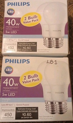 4 Philips LED 40W Replacement Daylight A19 Bulbs Tested Before Shipping