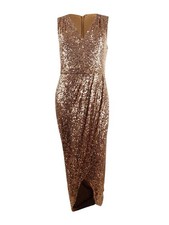 Calvin Klein Women's Draped Sequined Gown (8, Dark Gold)
