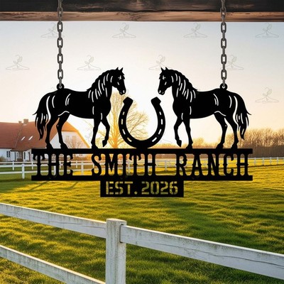 Personalized Ranch Metal Sign with Horses, Custom Farm Name & Established Year