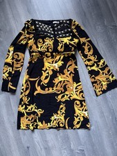 Rare Versace Collection Barocco Baroque Medusa Dress Gold Black Size M-L