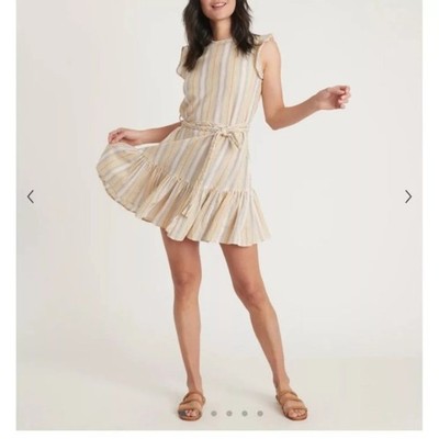Marine Layer NEW NWT Womens XS Laney Mini Dress Beach Striped Yellow Sun