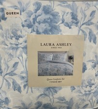 Laura Ashley Floral Blue and White 7 Piece Queen Comforter Set