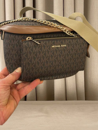 Michael Kors Slater Women Medium Signature Logo Sling Pack Crossbody Bag Brown - Picture 6 of 17