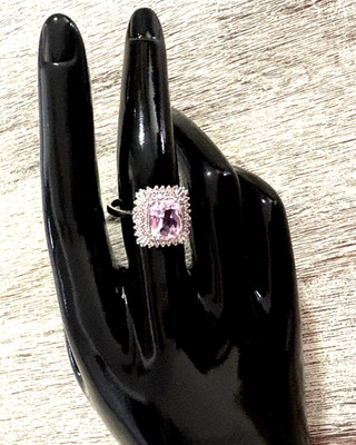 Premium 3.85ctw Martha Rocha KUNZITE Zircon Ring PLATINUM Sterling Silver Sz 9