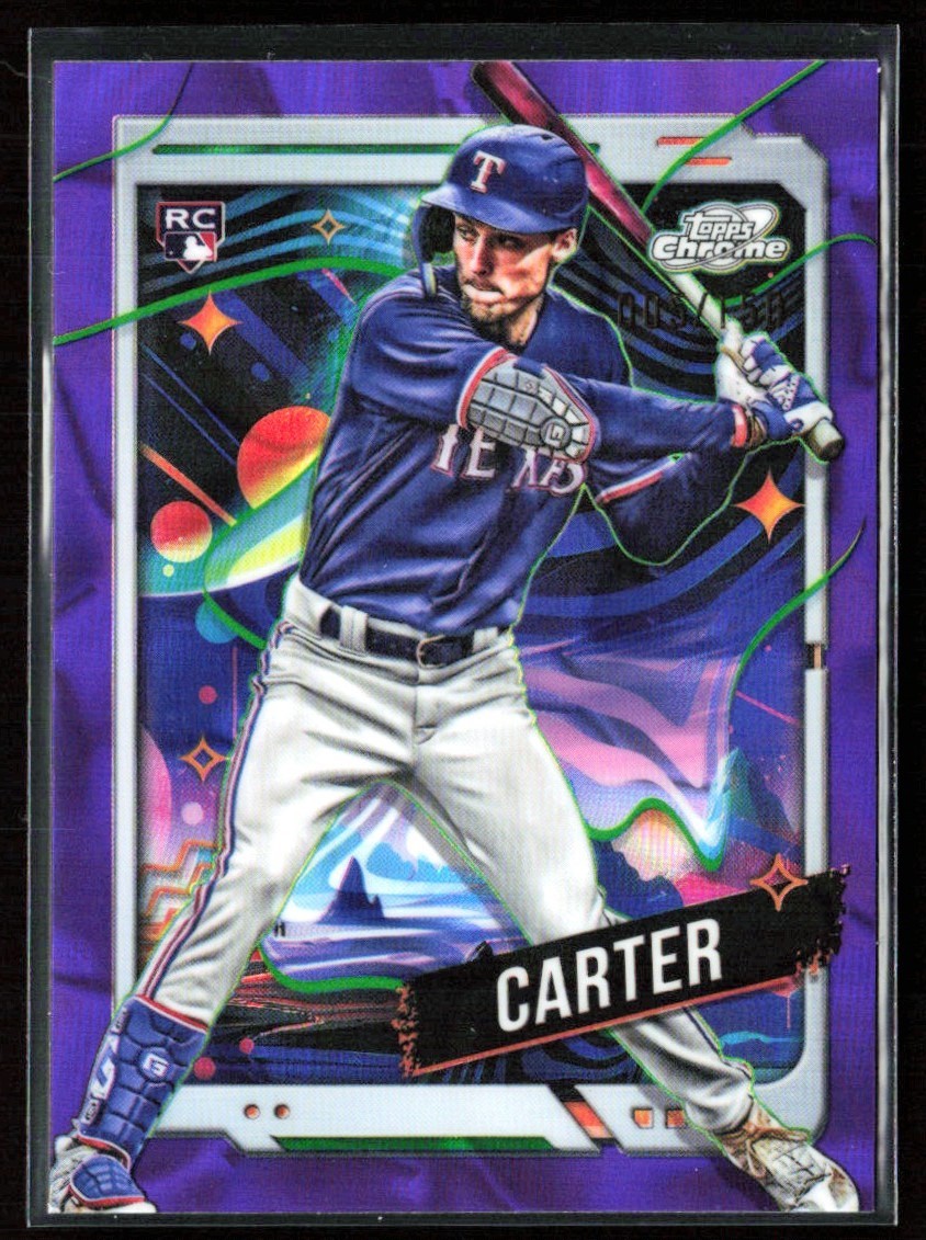 Evan Carter 2024 Topps Chrome Cosmic Purple Nebula Refractor RC /150 #186 Texas