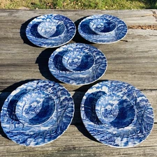 Myott Royal Mail Blue Staffordshire England Dinner Plate & Bowl Horse & Carriage