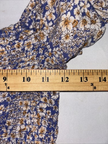 Patrons Of Peace blu paisley floreale boho crop top svolazzante smocked donna piccolo - Foto 5 di 6