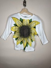 VTG Womens Sweatshirt Sunflower Graphic Shoulder Pads Crewneck Single Stitch M