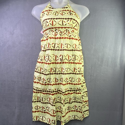 CIA MARITIMA Dress Halter Women Small Green Brown Tribal Stretch Coverup - Picture 2 of 13