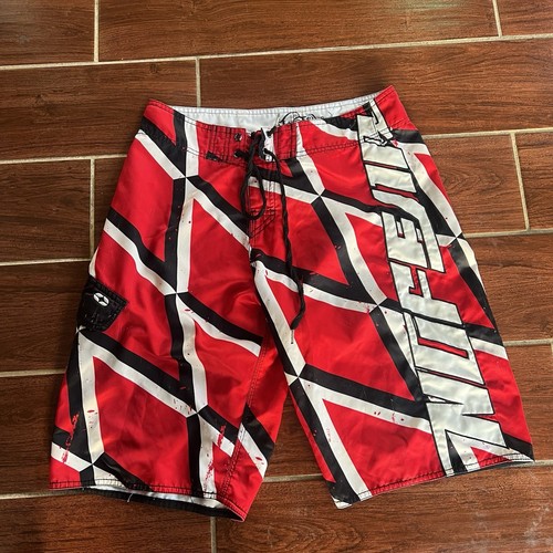 No Fear Board Shorts Mens 30 Colorblock Logo Beach Swim Trunks Y2K Black Red - Picture 1 of 7