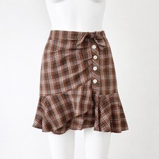 Veronica Beard Kaia Brown Plaid Ruffle Mini Skirt Women's Size 0